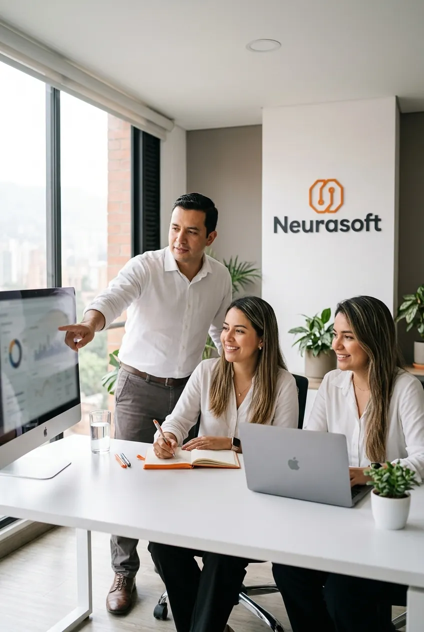 Slider 1 · equipo NeuraSoft en sesión de trabajo (4:5)
